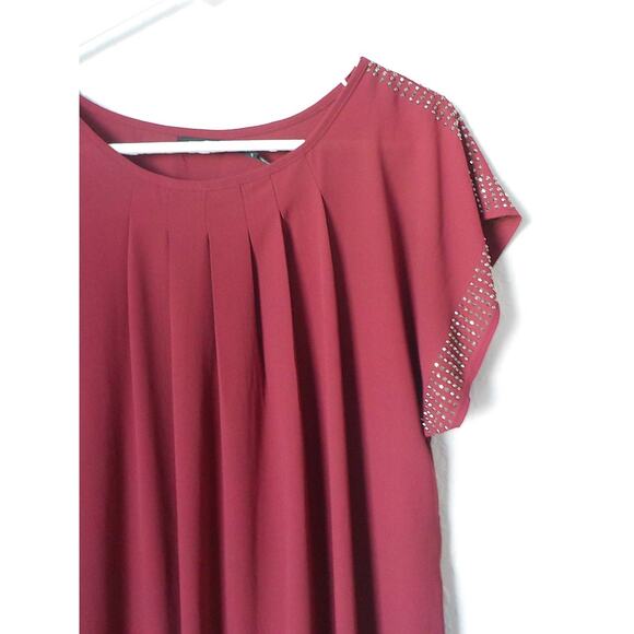 Poetry Pink Shift Pleated Tunic Dress Women size Small Studs Accent Short Sleeve - Picture 5 of 13